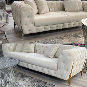 Alessio 3+2 Plush Velvet Sofa Gold Legs - 4 Colours