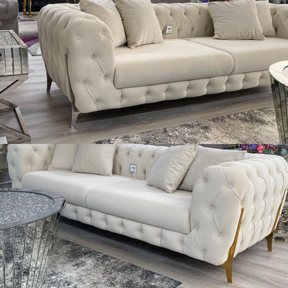 Alessio 3+2 Plush Velvet Sofa Gold Legs - 4 Colours