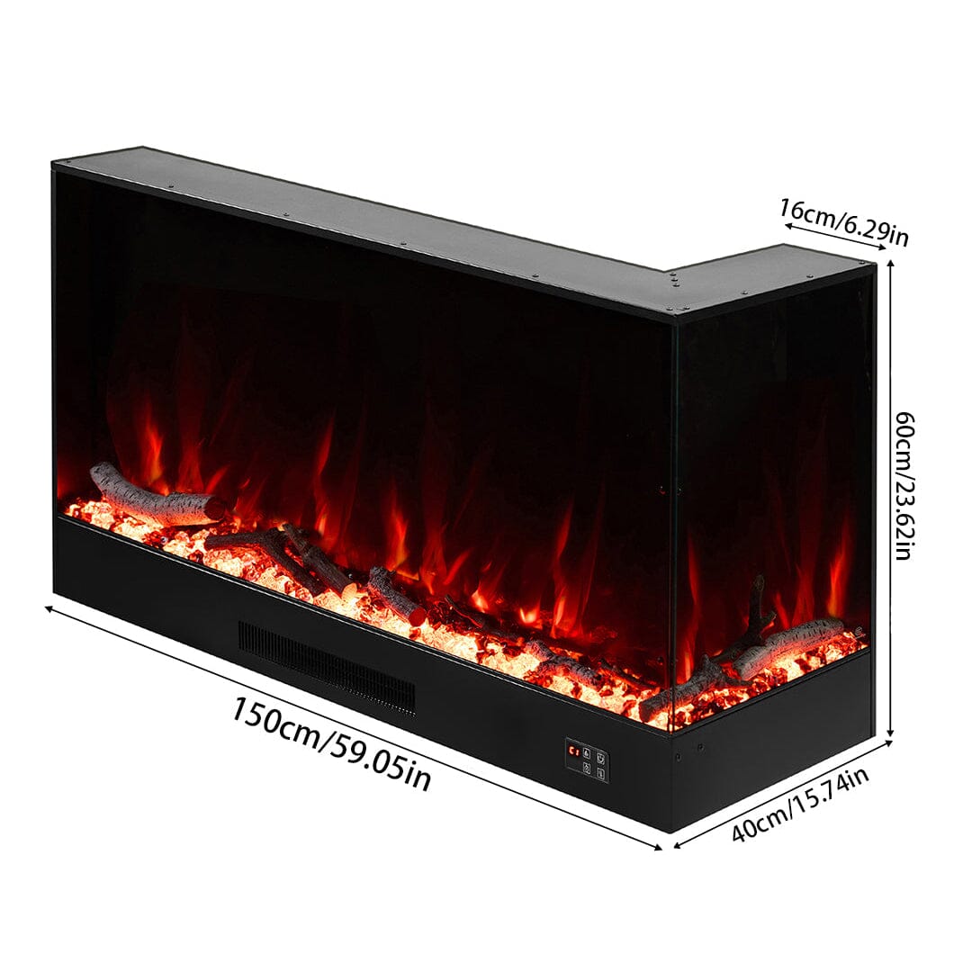 46/60inch L-Shaped Electric Fireplace – WiFi Control, LED Display, Resin Logs & Crystal Stones with Heating