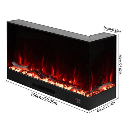 46/60inch L-Shaped Electric Fireplace – WiFi Control, LED Display, Resin Logs & Crystal Stones with Heating