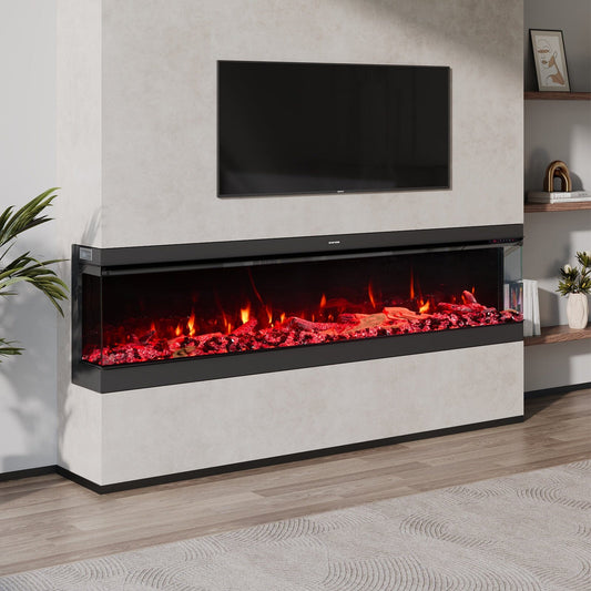 50/60/70/80inch 3-sided Electric Fireplace with Adjustable Color, Temperature and Timing, Controlled by APP