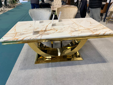 London Marble Dining Table – 180cm White Marble Top & Gold Base – Luxury UK Dining Table