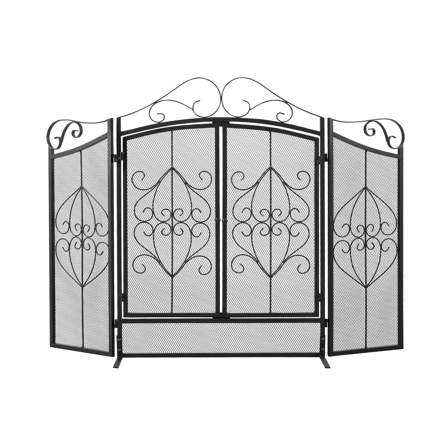 Smallbee Iron Fireplace Screen Black Powder-Coated – 114.7x84x16.5cm