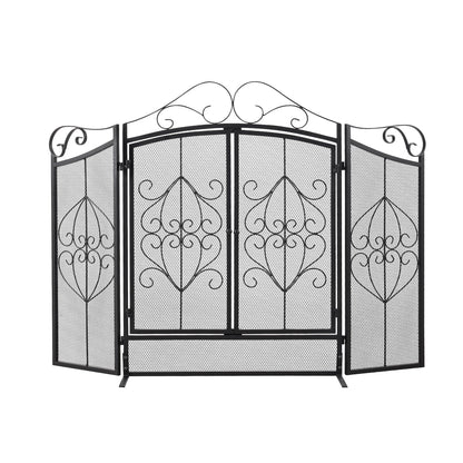 Smallbee Iron Fireplace Screen Black Powder-Coated – 114.7x84x16.5cm