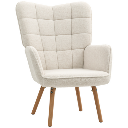Aurora Upholstered Tufted Wingback Armchair with Seat Padding, Cream White