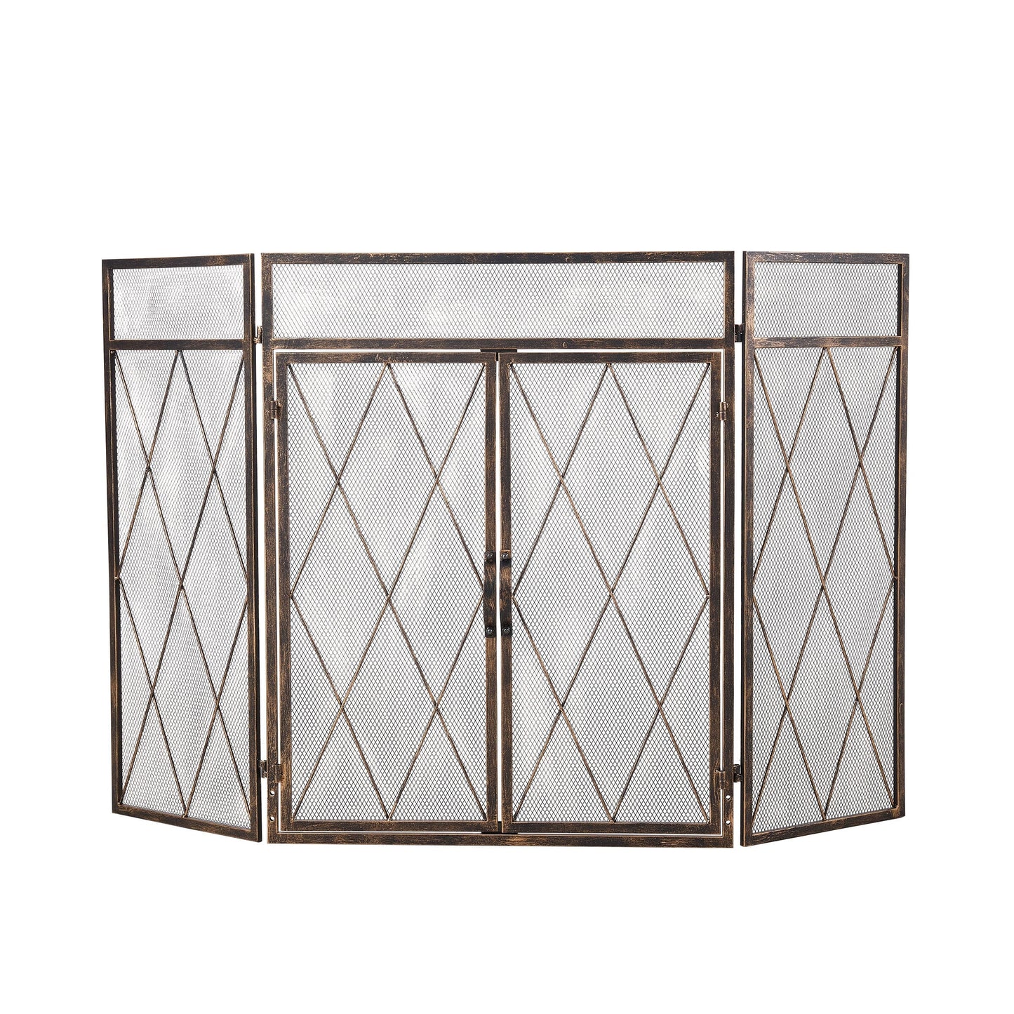 Smallbee Triple-Fold Iron Fireplace Screen Antique Copper Powder-Coated – 127x13x81cm