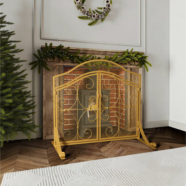 Smallbee Iron Fireplace Screen Gold Powder-Coated – 90x32x78.8cm