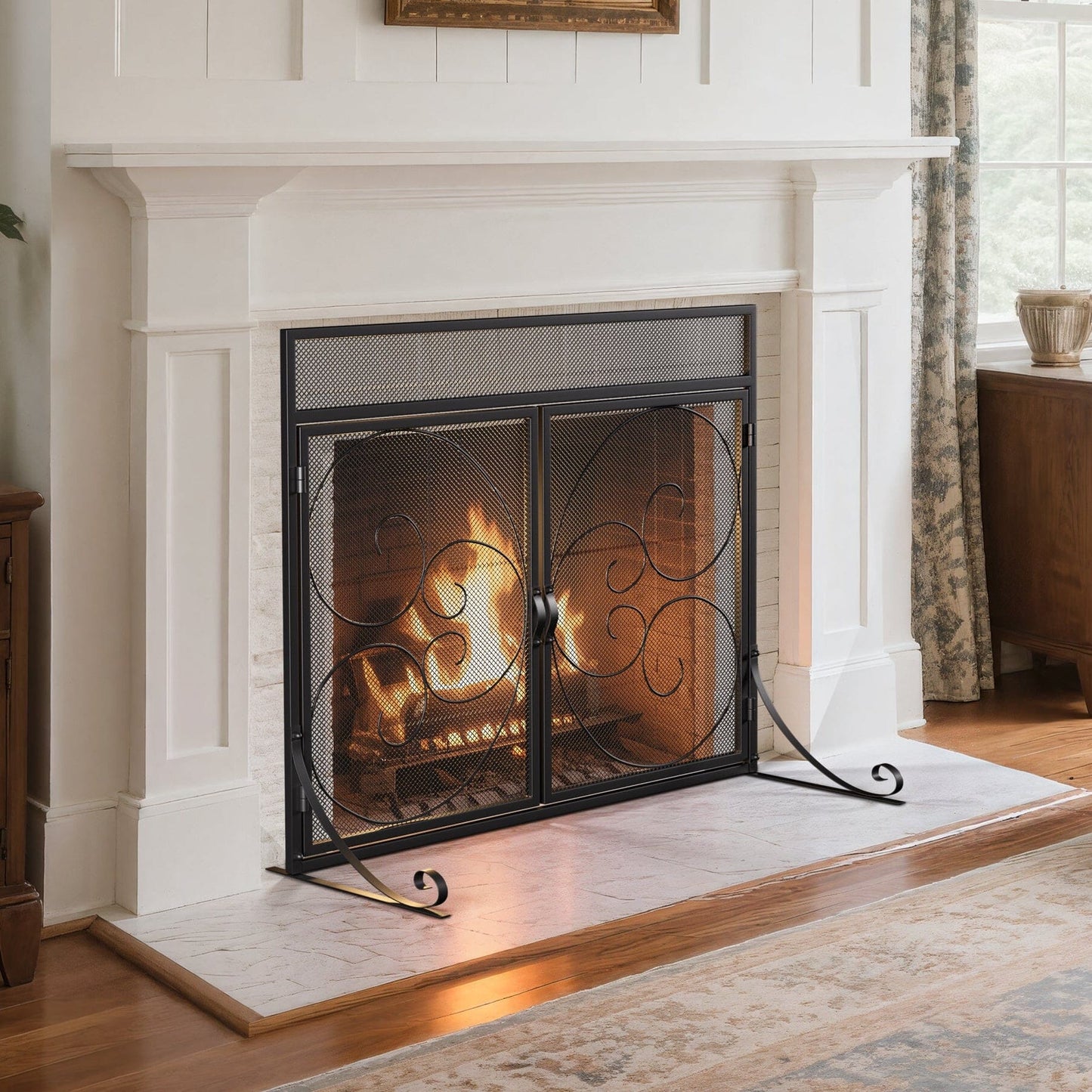 Smallbee Iron Fireplace Screen Black Powder-Coated – 89x25x71.5cm