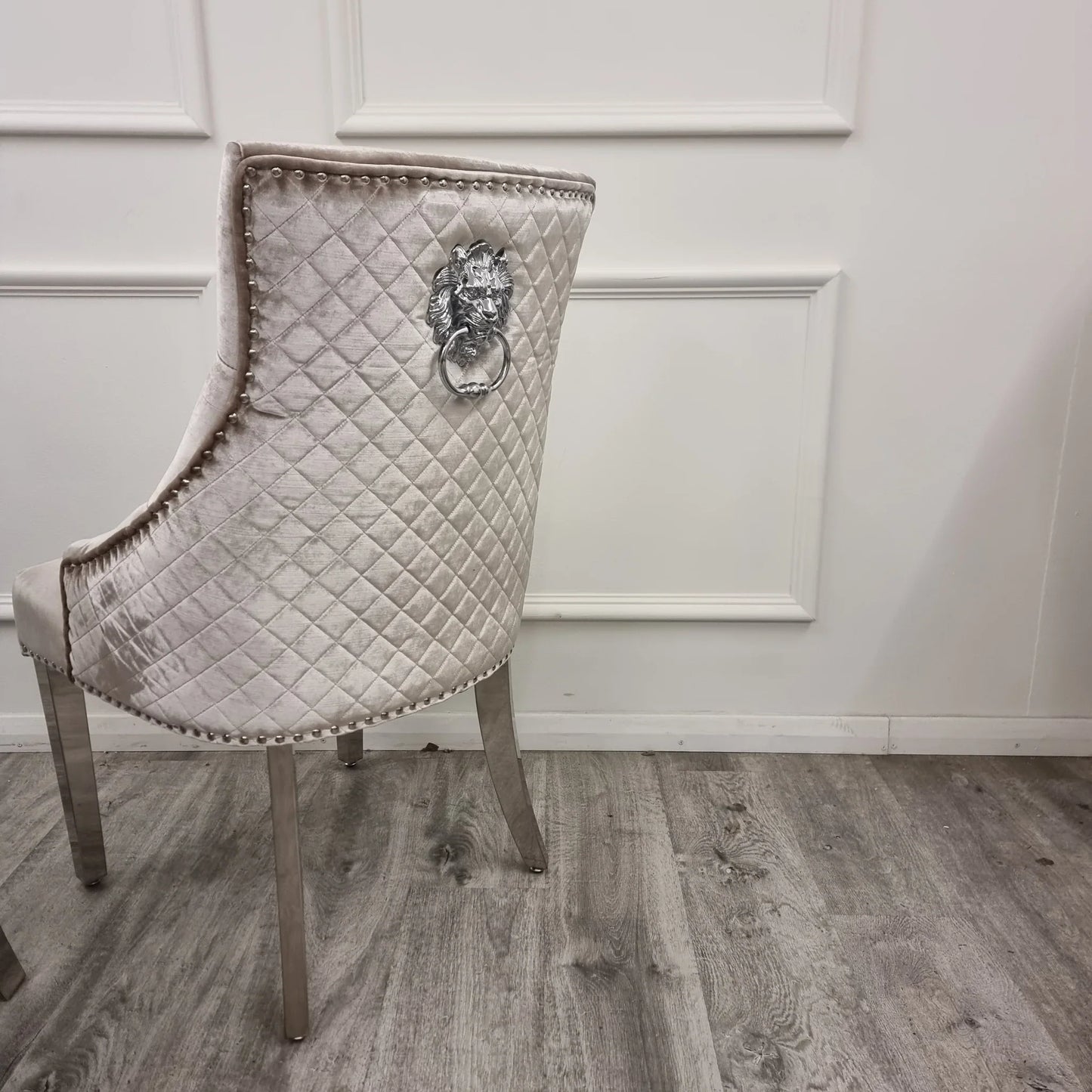 Bentley Quilted Velvet Dining Chair with Chrome Lion Knocker