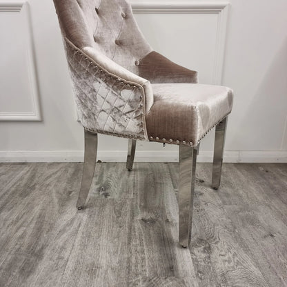 Bentley Quilted Velvet Dining Chair with Chrome Lion Knocker