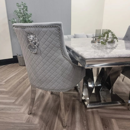 Bentley Quilted Velvet Dining Chair with Chrome Lion Knocker