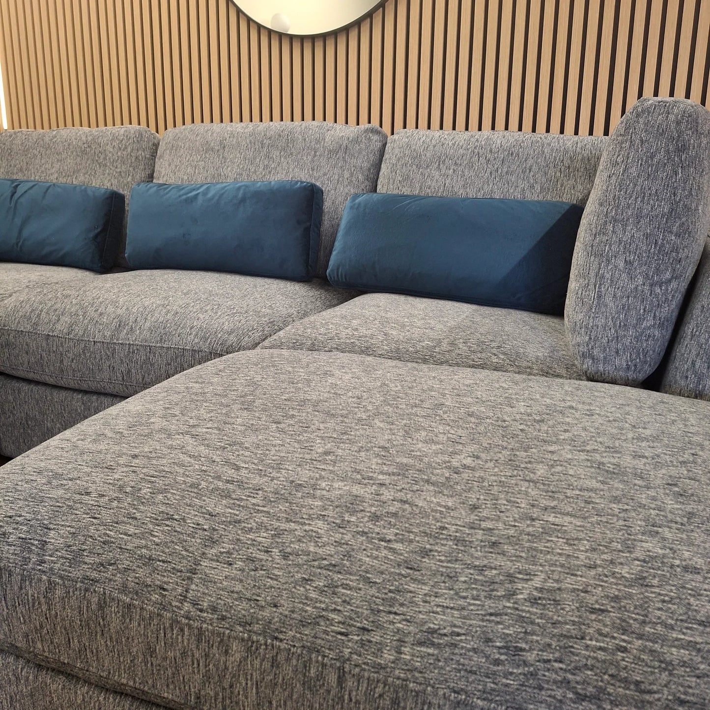 The Madison Blue Velvet Fabric Cinema U Shape Sofa