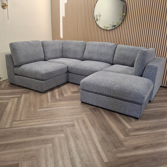 The Madison Blue Velvet Fabric Cinema U Shape Sofa