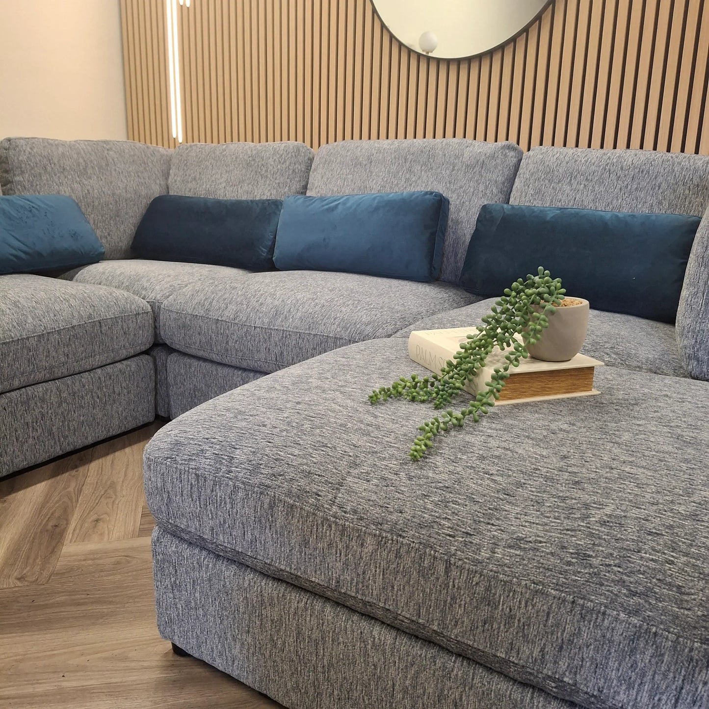 The Madison Blue Velvet Fabric Cinema U Shape Sofa