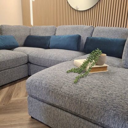 The Madison Blue Velvet Fabric Cinema U Shape Sofa