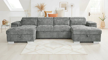 Alaya Large Grey U Shape Sofabed with Storage and Adjustable Headrests