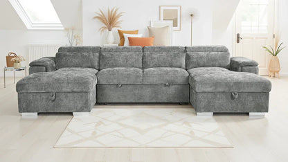 Alaya Large Grey U Shape Sofabed with Storage and Adjustable Headrests
