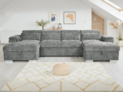 Alaya Large Grey U Shape Sofabed with Storage and Adjustable Headrests