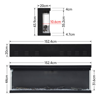 Panoramic 2/3-Sided Electric Fire Insert with Crystal Stones