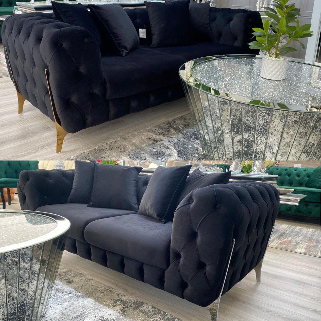 Alessio 3+2 Plush Velvet Sofa Gold Legs - 4 Colours