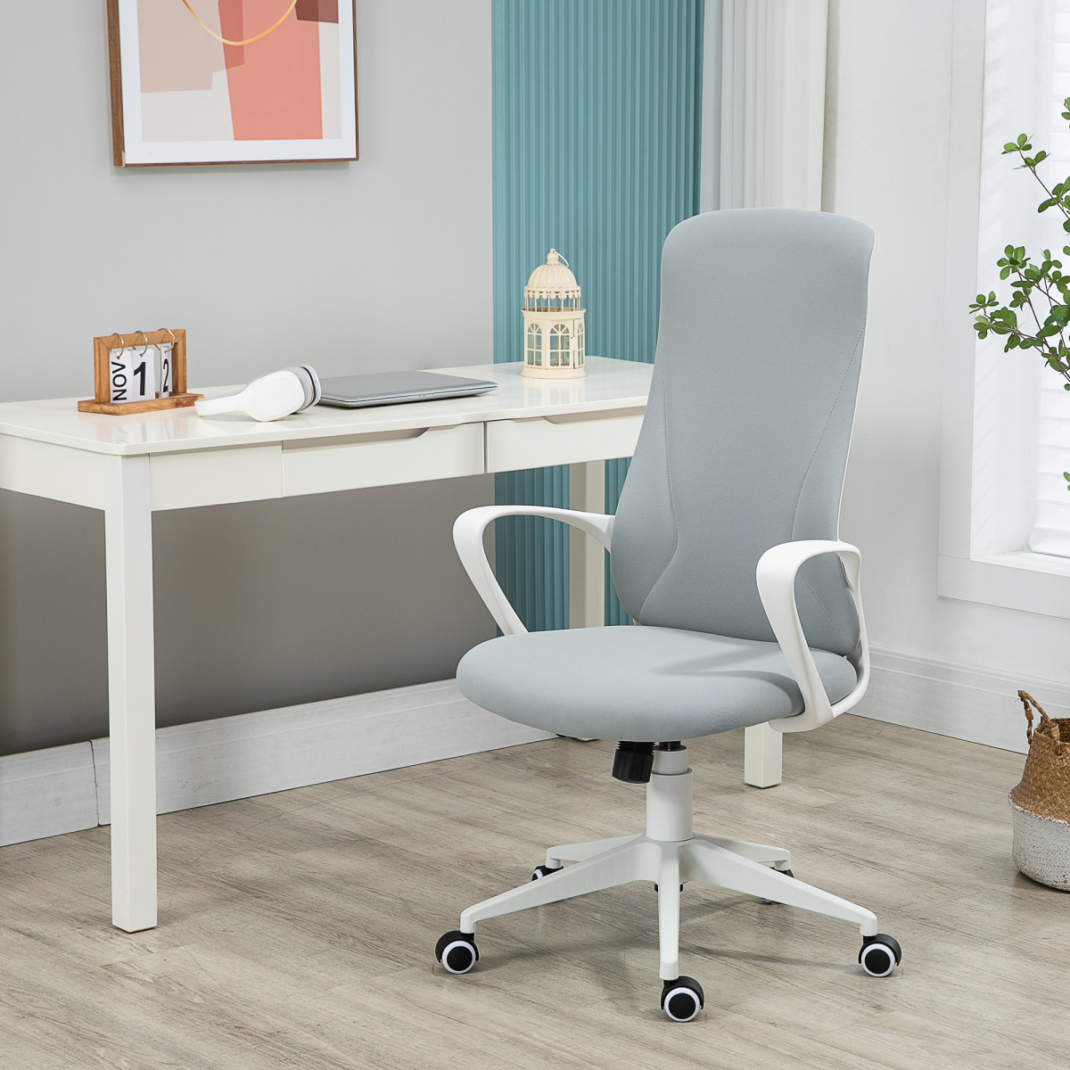 Luna High-Back Home Office Chair Height Adjustable Elastic Desk Chair Grey