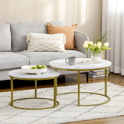 Aurora  Marble Coffee Table Set of 2, Round Nest of Tables for Living Room