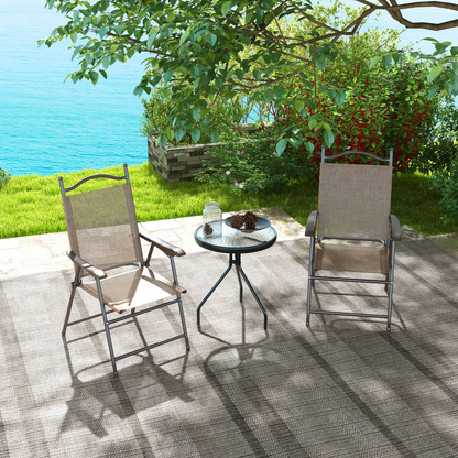 Esterno Folding Chairs Set, Breathable Mesh Fabric Seat, Mixed Brown