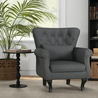 Aurora Vintage Armchair Wingback Accent Chair with Naihead Trim Dark Grey