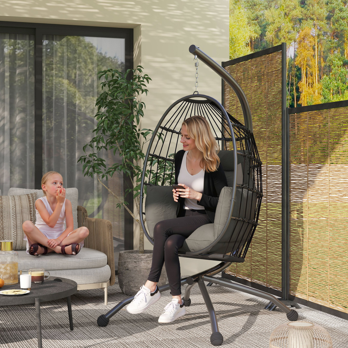 Esterno Egg Chair Outdoor Indoor Garden Swing Chair, Folding Basket