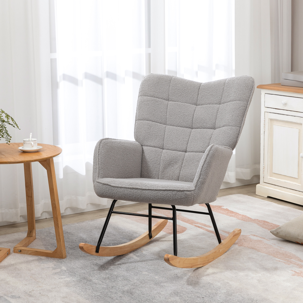 Aurora Wingback Rocking Chair for Nursing w/ Steel Frame