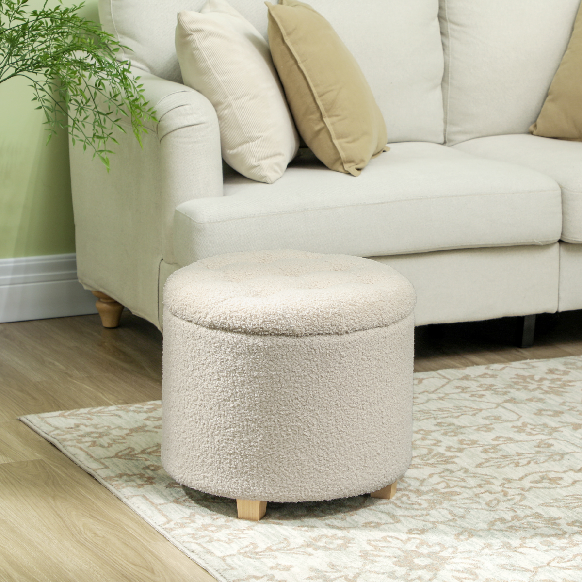 Aurora 45cm Round Ottoman with Storage, Lid, Cashmere Footstool