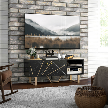 Aurora TV Unit for Living Room, TV Stand, Black Marble