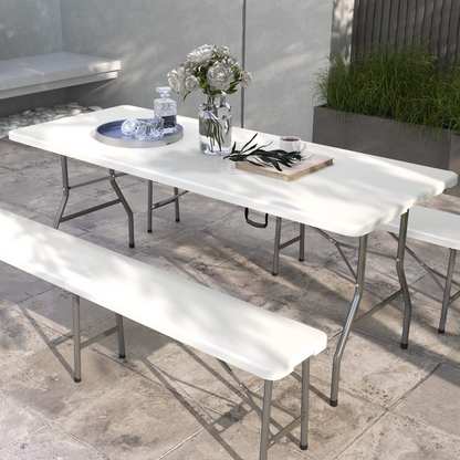 Esterno Folding Garden Table, Patio Table with Metal Frame, White