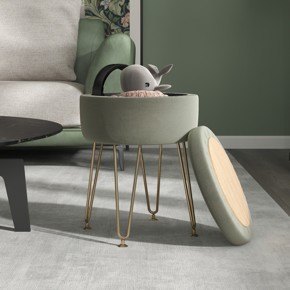 Aurora 5L Velvet Footstool with Removable Lid for Bedroom