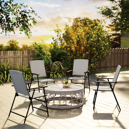 Esterno 4pcs Rattan Chair Foldable Garden Furniture w/ Armrest Grey