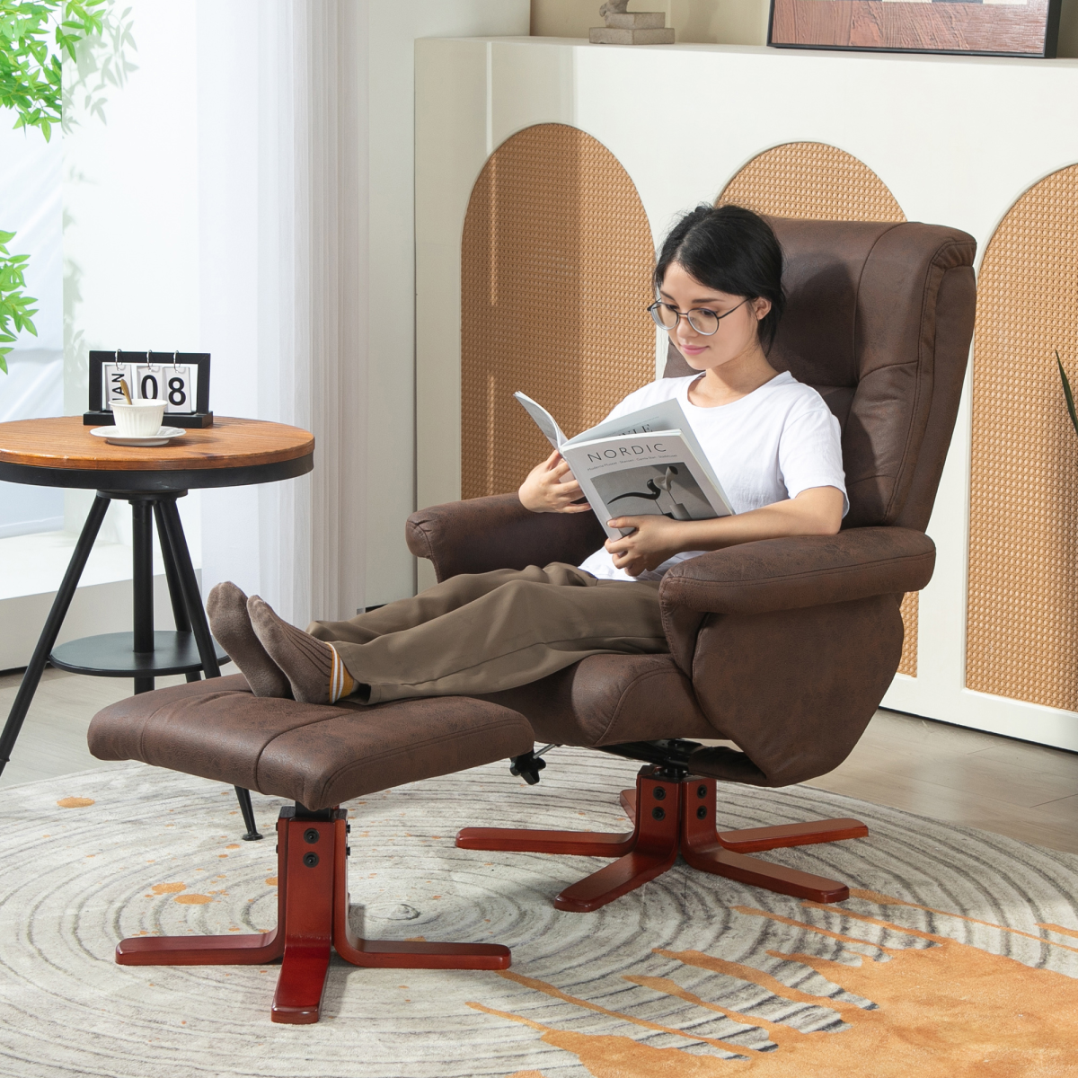 Aurora Recliner Chair with Footstool, Backrest Adjustable, Armchair