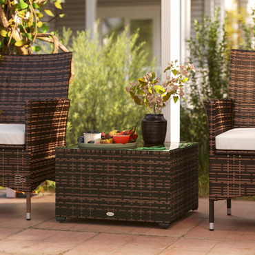 Esterno Outdoor Coffee Table with Glass Top, Rattan Side Table
