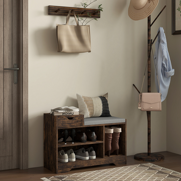 Aurora Upholstered Entryway Shoe Bench with Storage Drawer Distressed