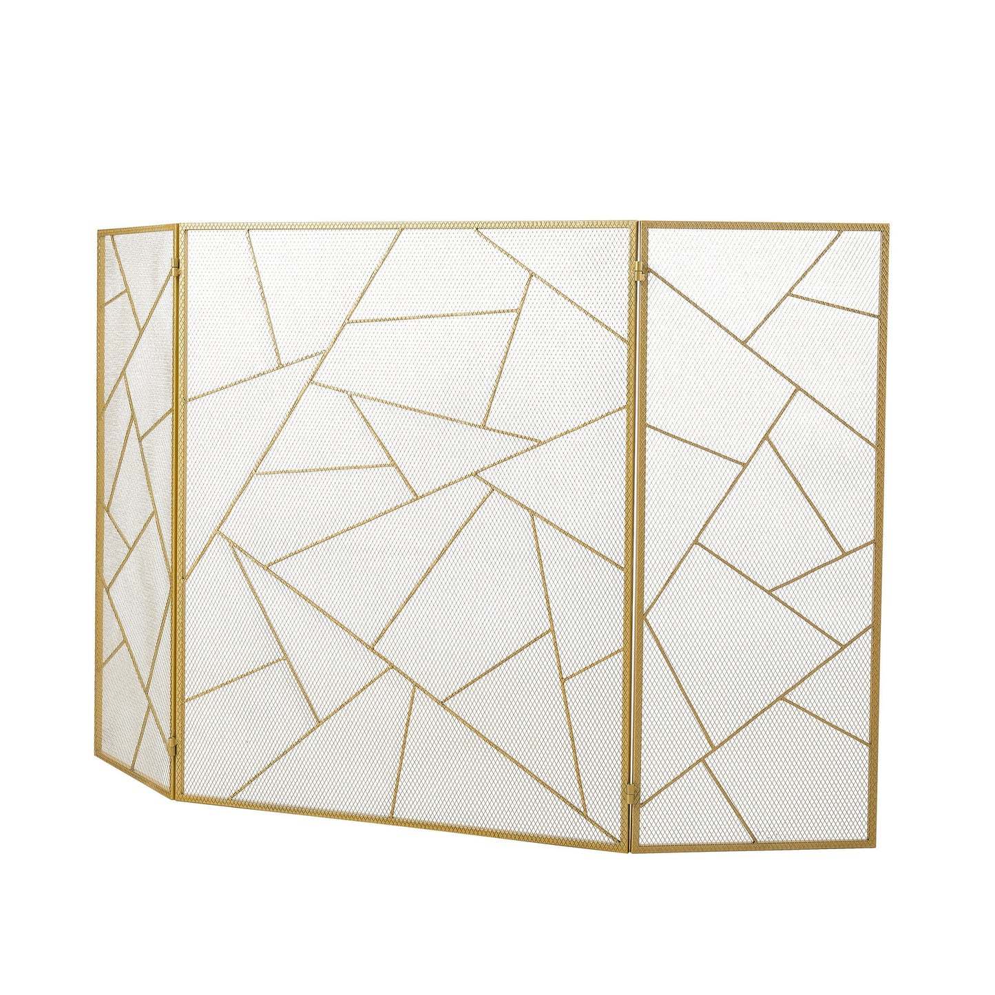 Smallbee Triple-Fold Iron Fireplace Screen Gold Frame – 132x1x80cm