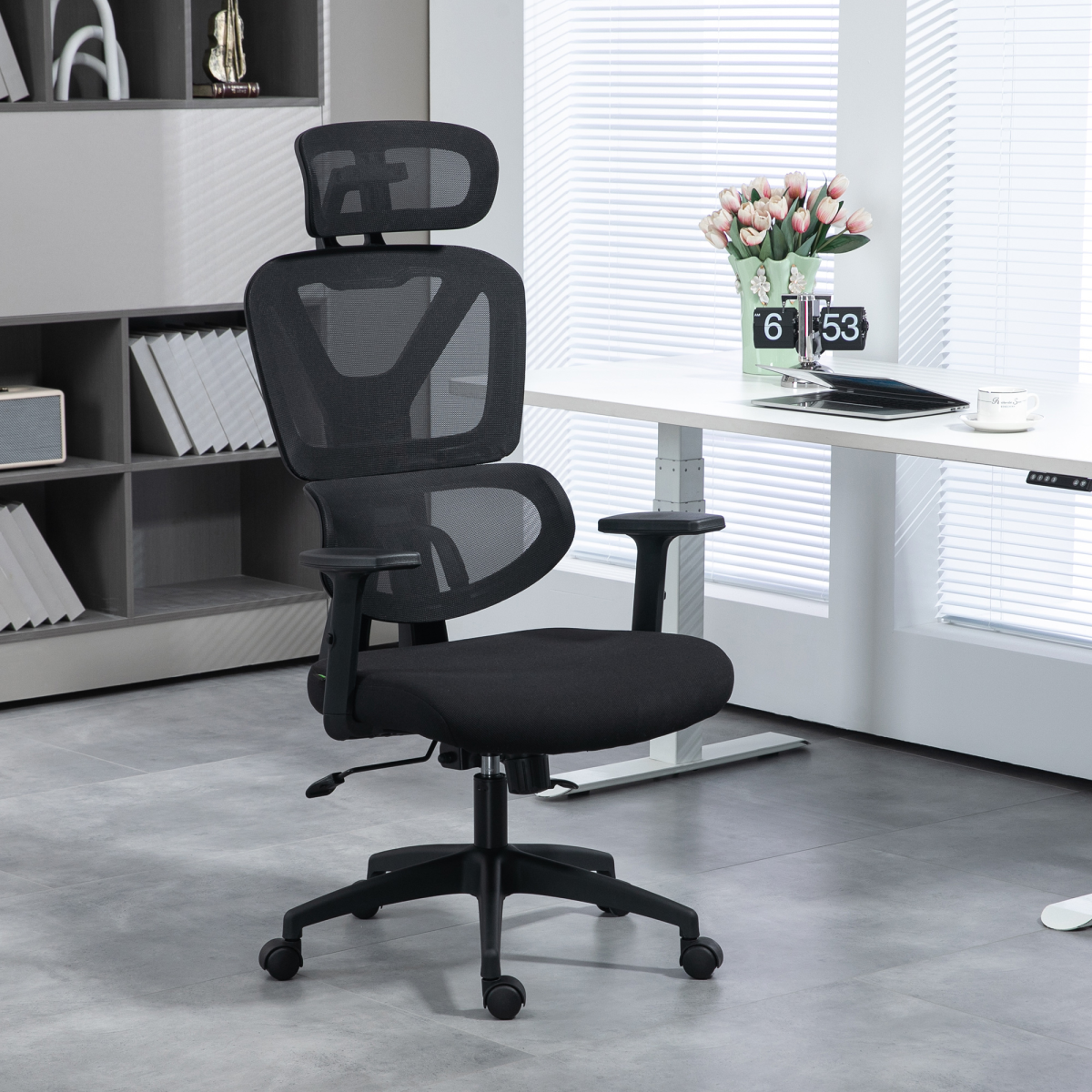 Luna Mesh Office Chair Swivel Desk Chair w/ Adjustable Height Headrest Black