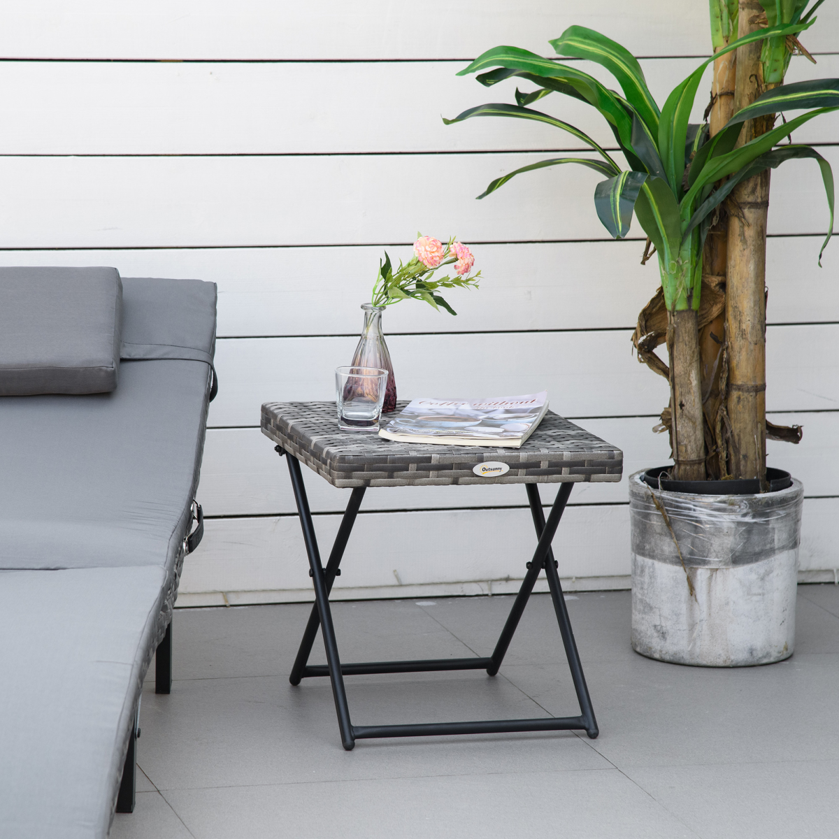 Folding Square Rattan Coffee Table Bistro Balcony Garden Steel  Esterno