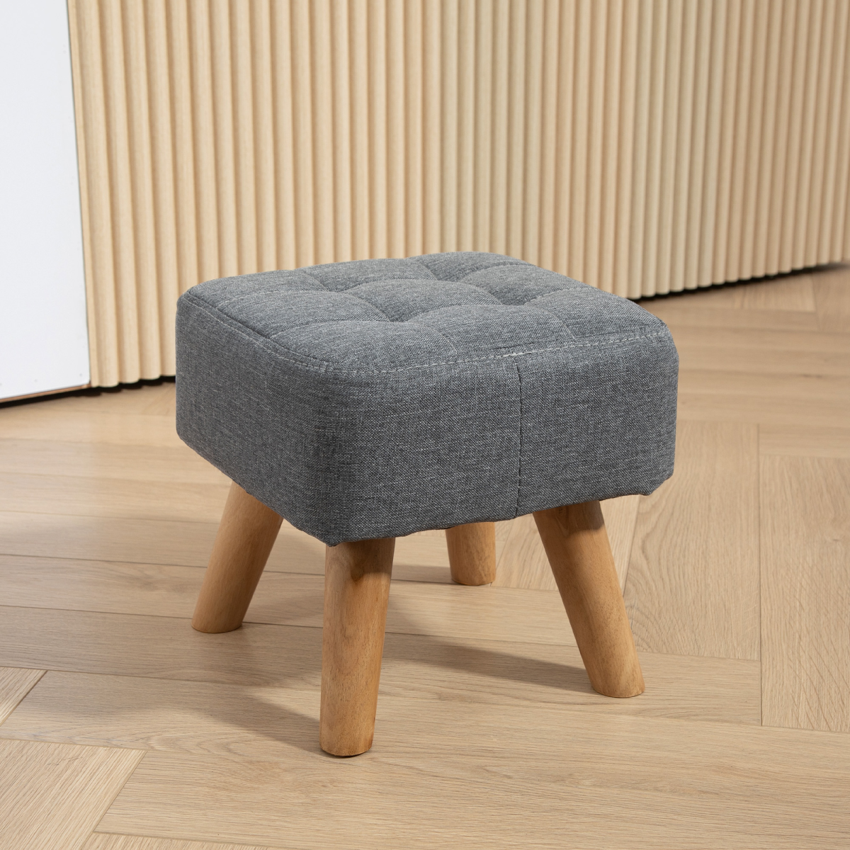 Aurora Modern Footstool, Fabric Foot Rest with Rubber Wood Legs