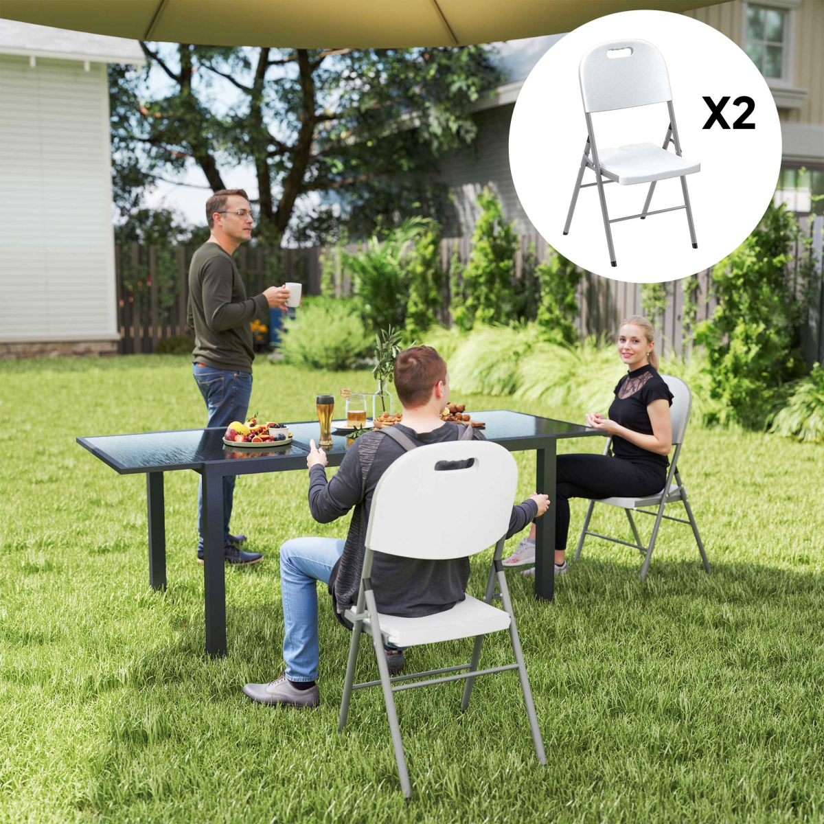 Esterno 2PCS Folding Chair with Steel Frame, Garden Chair Set