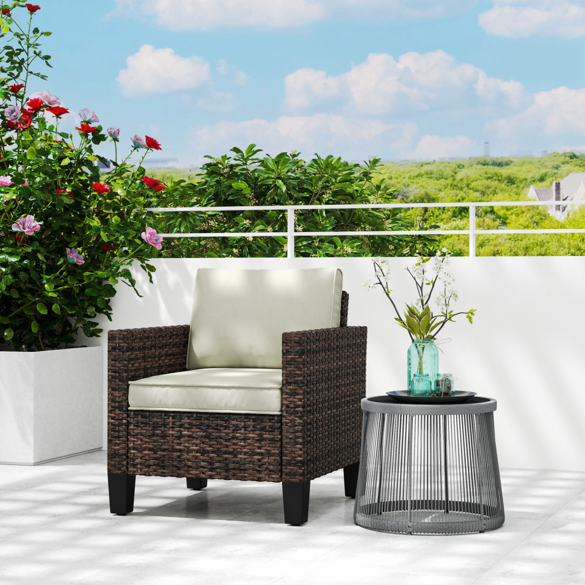 Esterno Single Rattan Chair, Garden Armchair with Cushions