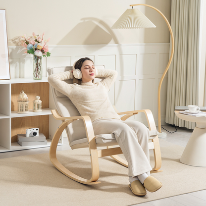 Aurora Comfortable Relax Rocking Chair with High Back, Cream White