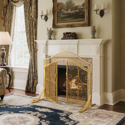 Smallbee Iron Fireplace Screen Gold Powder-Coated – 90x32x78.8cm