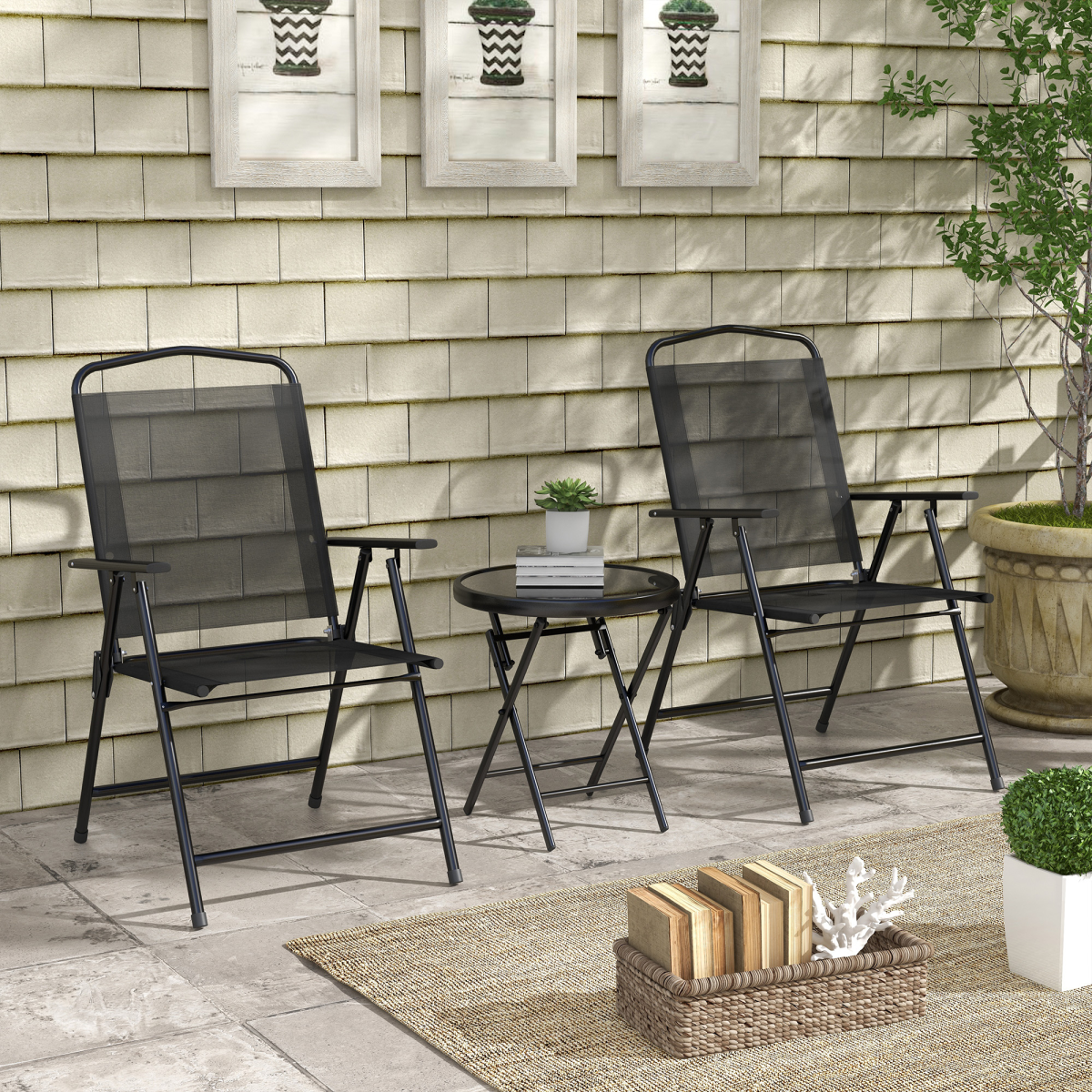Esterno Bistro Set Folding Chairs & Coffee Table for Balcony