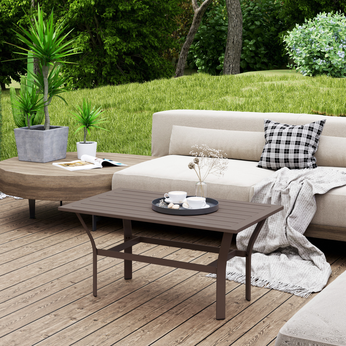 Esterno Metal Garden Coffee Table with Slatted Tabletop