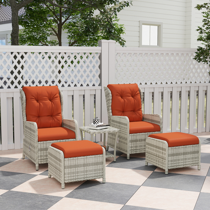 Esterno Recliner Rattan Garden Furniture w/ Two-tier Table, Orange