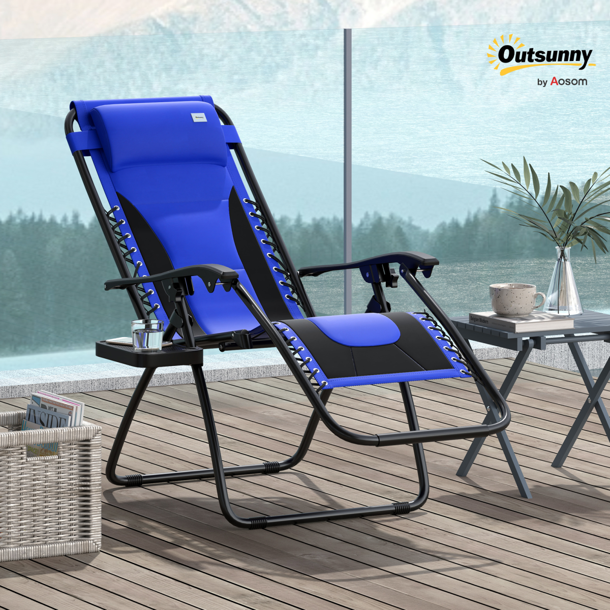 Esterno Zero Gravity Lounger Folding Recliner Chair w/ Cup Holder